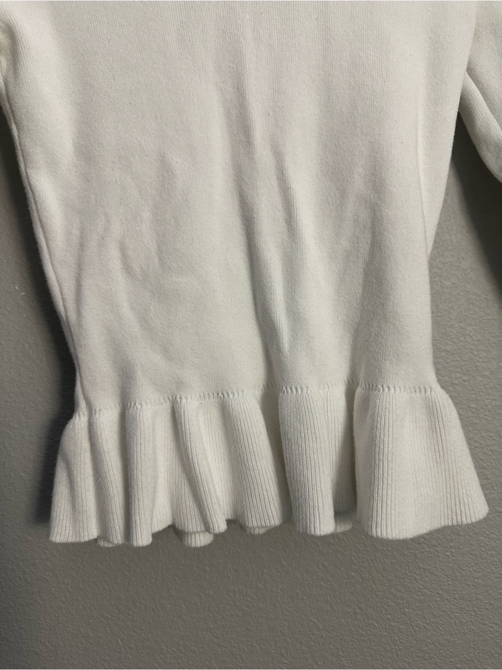 Express White Ruffle-Hem Crew Neck Sweater - Picture 2 of 4